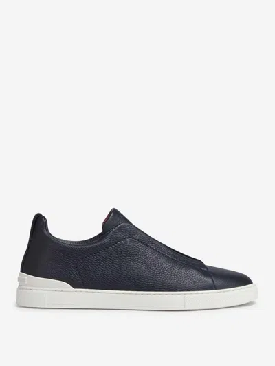 Zegna Triple Stitch Shoes In Navy Blue