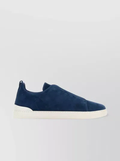 Zegna Triple Stitch Suede Trainers In Dark Avio Blue