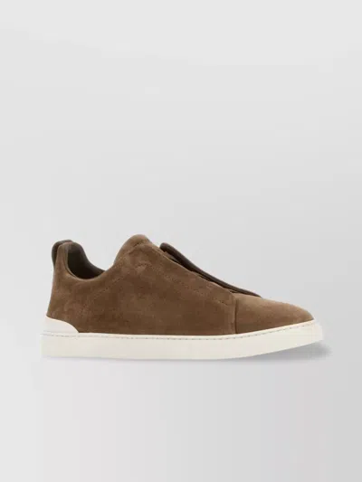 Zegna Triple Stitch Slip Ons With Suede Upper