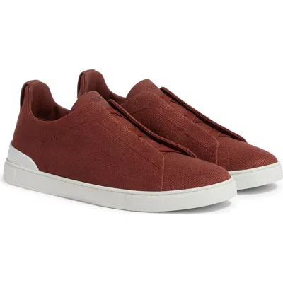 ZEGNA ZEGNA TRIPLE STITCH COTTON, LINEN & LEATHER SNEAKER