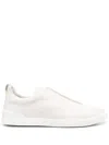 Zegna Triple Stitch Leather Sneakers In White