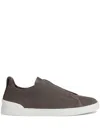 Zegna Baskets Triple Stitch En Veau Velours Marron In Brown