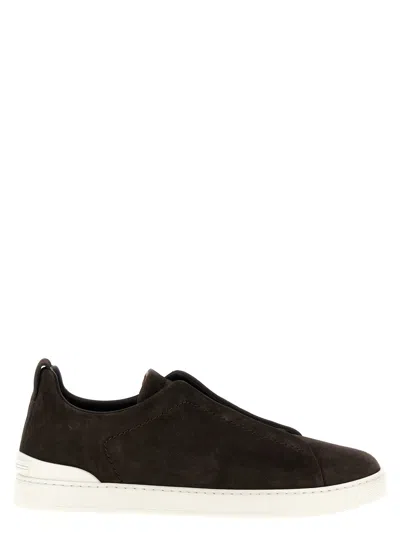 Zegna Triple Stitch Suede Slip-on Sneaker In Brown