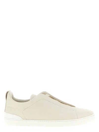 Zegna Triple Stitch Sneakers Beige In White