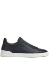 Zegna Triple Stitch Leather Sneakers In Black