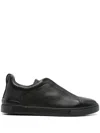 Zegna Textured Leather Round Toe Sneakers In Black