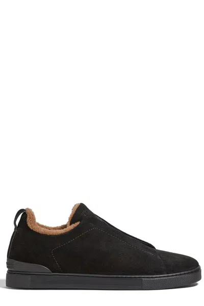 Zegna Triple Stitch™ Shearling-lined Suede Slip-on Sneakers In Black