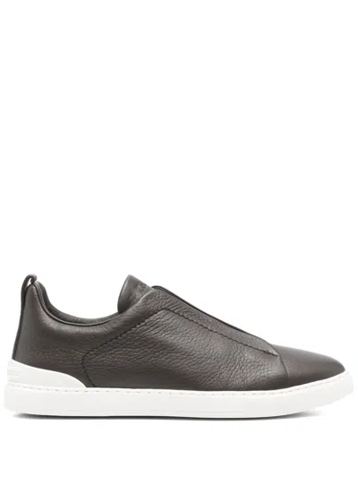 Zegna Sneakers With Logo In Brown