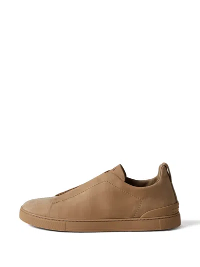 Zegna Triple Stitch Sneakers In Brown