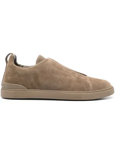 Zegna Triple Stitch Suede Sneaker In Ads Light Taupe