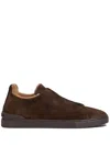 Zegna Triple Stitch Sneakers In Suede Leather In Brown