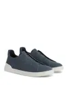 Zegna Baskets Triple Stitch En Coton, Lin Et Cuir Bleu Sarcelle Foncé In Dark Teal Blue