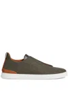 Zegna Triple Stitch Flannel Sneaker In Green