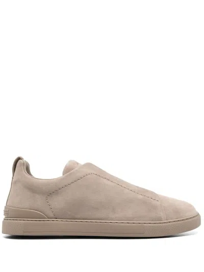 Zegna Triple Stitch Suede Sneaker In Ads Light Taupe