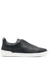 ZEGNA TRIPLE STITCH SNEAKERS IN NAVY BLUE LEATHER