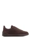 Zegna Triple Stitch Sneakers In Suede Leather In Marrone