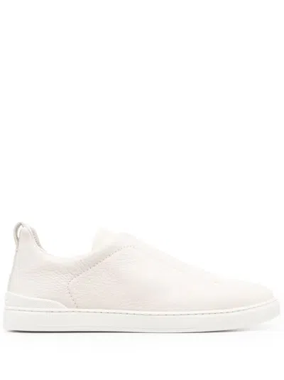 Zegna Triple Stitch Sneakers In White Leather