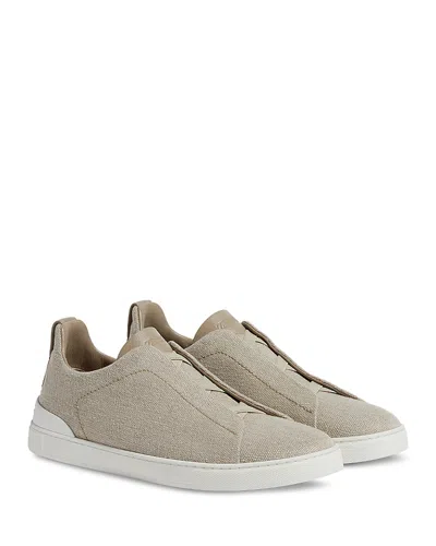 ZEGNA MEN'S COTTON LINEN & LEATHER TRIPLE STITCH