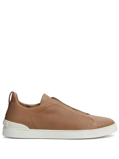 Zegna Neutral Triple Stitch Suede Sneakers In Neutrals