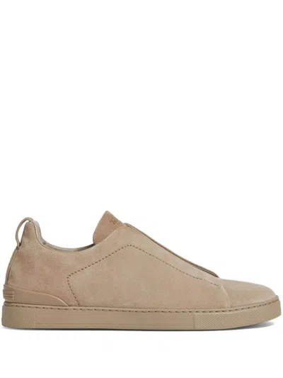 Zegna Triple Stitch Suede Sneaker In Ads Light Taupe