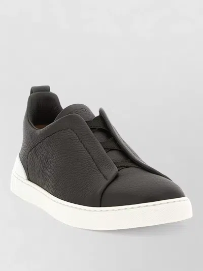 Zegna Triple Stitch Sneakers Pull Tab Rubber Sole In Black