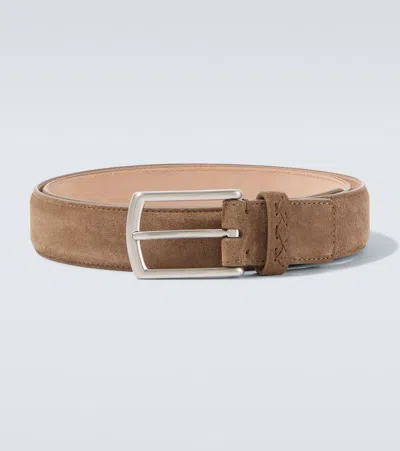 Zegna Triple Stitch Suede Belt In Neutral