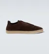 Zegna Suede Finish Espadrille Sole Sneakers In Brown