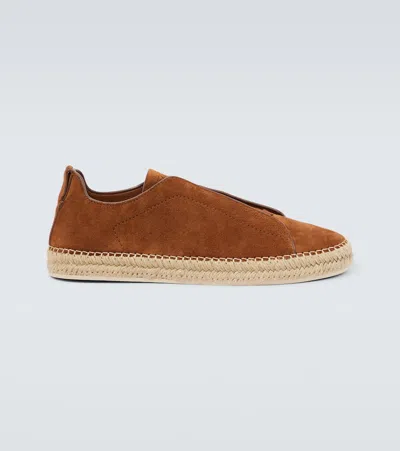 Zegna Triple Stitch Suede Espadrilles In Tan