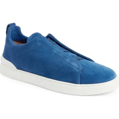 Zegna Triple Stitch Suede Slip-on Sneaker In Blue