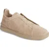 Zegna Triple Stitch Suede Sneaker In Sand