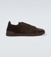 Zegna Brown Suede Triple Stitch Sneakers In Tdm Dark Brown