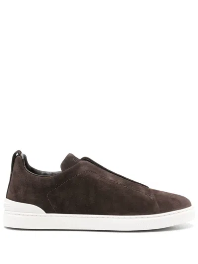 Zegna Slip-on Suede Low Top Sneakers In Brown