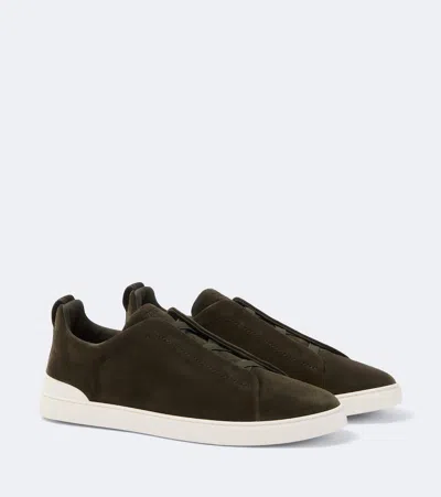 Zegna Triple Stitch Suede Sneakers In Black