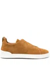 Zegna Lace-up Suede Sneakers In Marrone