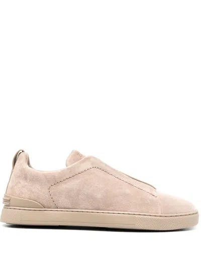 Zegna Triple Stitch Suede Sneaker In Ads Light Taupe