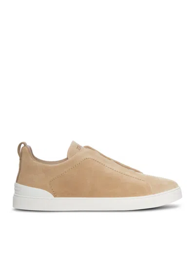 Zegna Triple Stitch Suede Sneakers In Nude