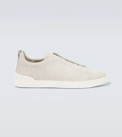 Zegna Triple Stitch Suede Sneakers In White