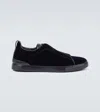 Zegna Triple Stitch Suede-trimmed Sneakers In Blue