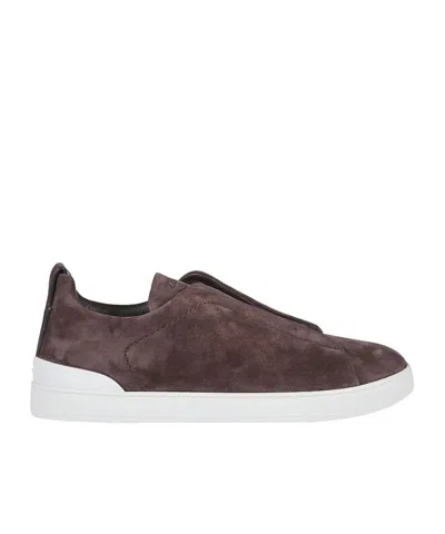 Zegna Slip-on Suede Low Top Sneakers In Brown