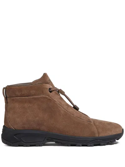 Zegna Triple Stitch Vetta Suede Sneakers In Brown