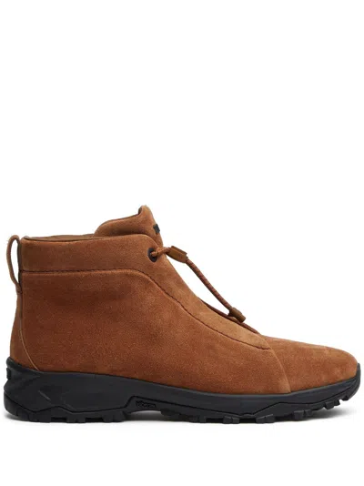 Zegna Triple Stitch Vetta Suede Sneakers In Brown