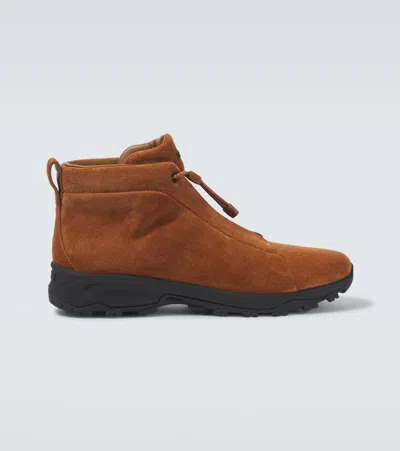 Zegna Triple Stitch Vetta Suede Sneakers In Brown