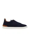 Zegna Baskets Triple Stitch En Laine #usetheexisting Bleu Marine In Black