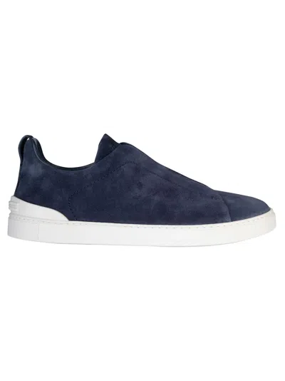 Zegna Triple Stretch Low Top Sneakers In Blue