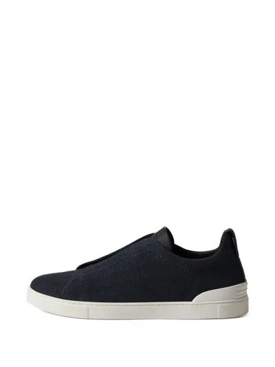 Zegna Triple Stitch Canvas Slip-on Sneakers In Blue