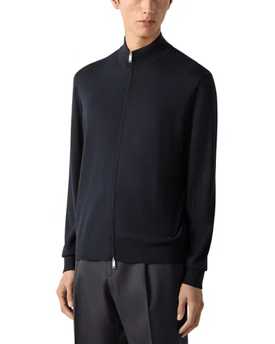 Zegna Trofeo 15milmil15 Wool Full Zip Cardigan In Blue