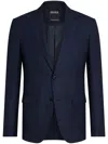 Zegna Check-pattern Single-breasted Blazer In Blue