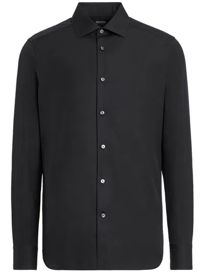 Zegna Black Trofeo Long Sleeve Tailored Fit Shirt
