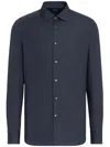 Zegna Chemise Manches Longues En Lin Pur Bleu Marine In Blue