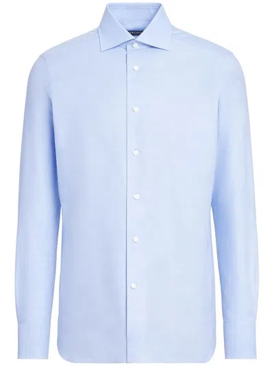 Zegna Long-sleeved Tailored Shirt In Blue